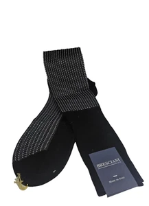 BRESCIANI Socks Men Italian 100% Cotton Size L - Black - Gray  - New - Picture 1 of 10