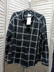 Isabel Maternity Blouse Size XL Black White Plaid Long Sleeve Button Up Womens - Picture 1 of 15