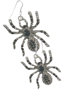 Spider black diamantes gothic Halloween on Sterling 925 stamped Hook Earrings - Picture 1 of 1