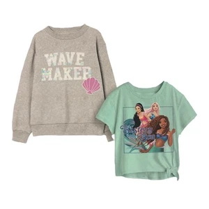 Disney Girl's 2 Pack Comfortable Crewneck Pullover Sweatshirt and Tee - Picture 1 of 3