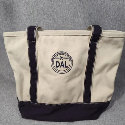 Lands' End Canvas Tote Bag Natural Navy Dal Delta Air Lines Wear Test Team Logo - Image 1 of 4