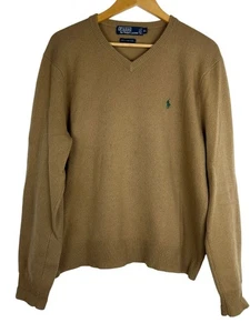 Vintage Polo Ralph Lauren Sweater Men’s XL Lambswool Blend V-Neck Pullover Tan - Picture 1 of 11