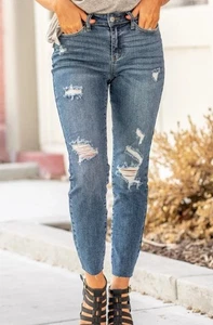 Pantalones de mezclilla Judy Blue Beverly vintage calce relajado desgastados dobladillo crudo para mujer talla 5/27 - Imagen 1 de 14