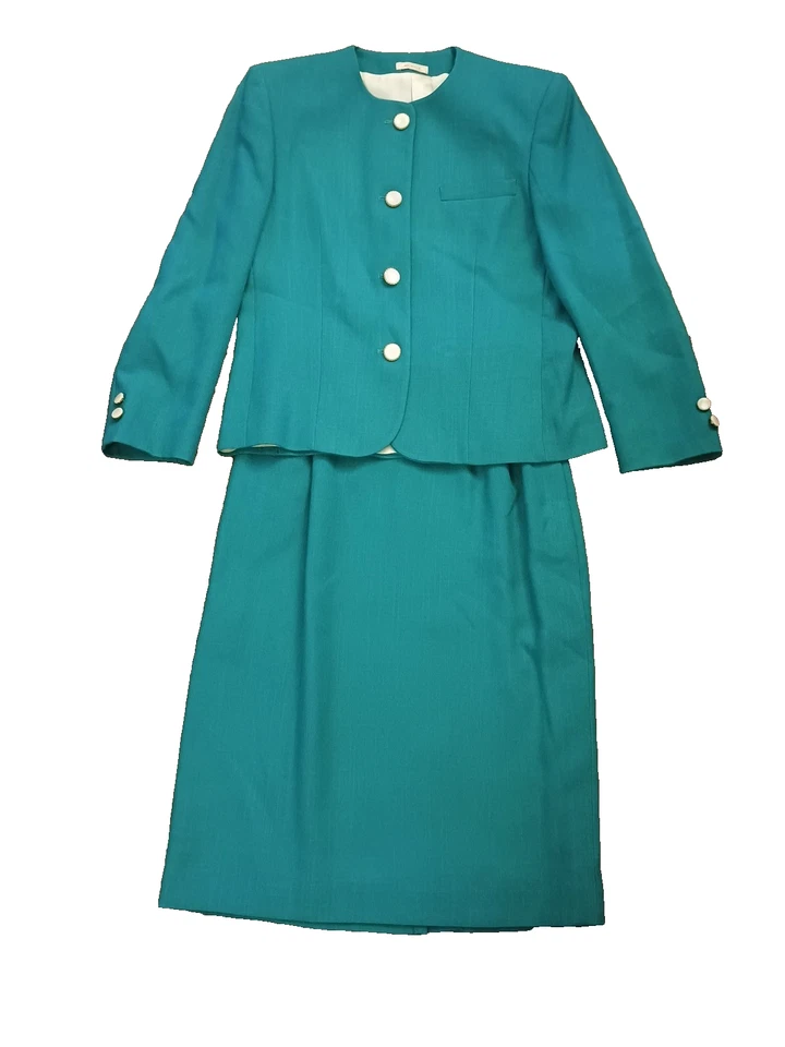 Blazer Traje Jos A Bank De Colección 25" W Falda Marfil Dorado Botones Talla 6 Hecho en EE. UU. Verde Foto 1 de 4