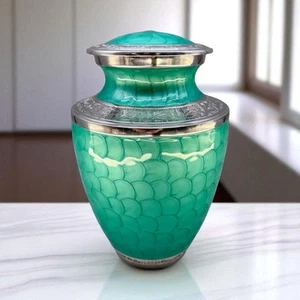 Urna azul turquesa perla para urnas de cenizas humanas adultas recuerdo de 10" - Imagen 1 de 9