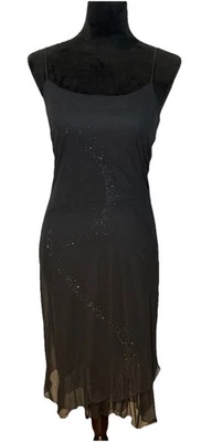 Vintage Byer Too Beaded Midi Fairy Slip Dress Sz S Black Chiffon Y2K Sleeveless - Image 1 of 4