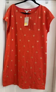 Boden Damen orange Jersey T-Shirt Kleid Gold Blumen US 8 UK 12 neu mit Etikett - Bild 1 von 6
