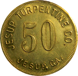 Ficha de madera Jesup, GA Turpentine Co. 50 (04296) - Imagen 1 de 3