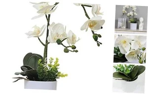 White Orchid Artificial Flower in Pot, Faux Butterfly Orchids White 2 Stems - Picture 1 of 8