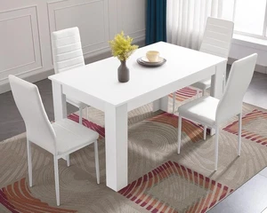 Modern White Dining Table Set 4 High Back PU Leather Chairs 120x80x75cm - Picture 1 of 12