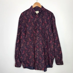 Vintage Eddie Bauer Corduroy Shirt Mens Large Tall Hippie Retro Purple Paisly - Picture 1 of 11