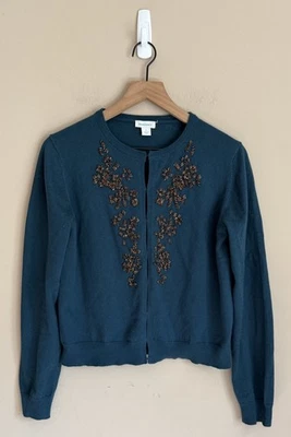 Cárdigan Suéter Sundance Algodón Cachemira Lentejuelas Botón Mujer Talla Pequeña Foto 1 de 4