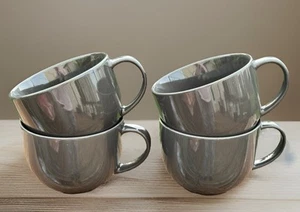 Ikea Large Round Coffee Cup Mugs Set of 4 Dark Slate Grey Vardagen EUC D Hsndle - Picture 1 of 11