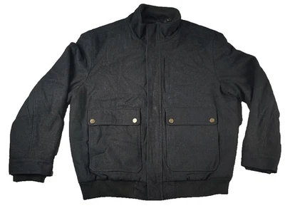 Chaqueta Bomber London Fog XL Hombres Verde Carbón Lana Edredón Forrado Pana Abrigo Foto 1 de 4