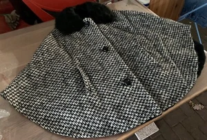 Couture PONCHO, dickes Woll- Cape: Eis-Prinzessin, Vintage, 50/60er, Hahnentritt - Bild 1 von 12