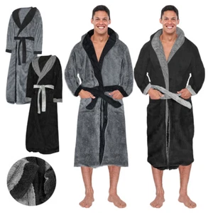 Mens Home Dressing Gown Soft Gowns Hooded Bath Robe Black Grey Robes Bathrobe - Picture 1 of 28