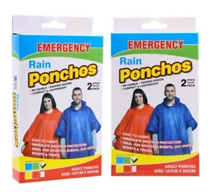 2 x Disposable Color Ponchos Emergency Rain Coats Adult Raincoat Poncho Camping - Picture 1 of 2