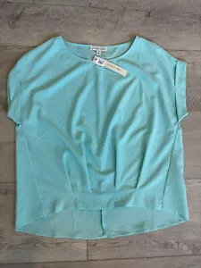 NEW Sky Blue Top She + Sky Short Cap Sleeve Pleated Hem Pullover Blouse Small - Picture 1 of 8