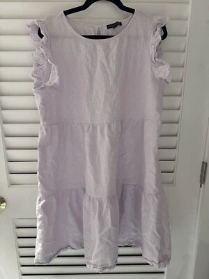 Vestido Vintage Saks Fifth Avenue Mezcla de Lino a Rayas Volantes Talla XL Foto 1 de 4