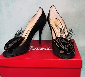 Jerome Rousseau Womens Stiletto Heels Shoes Open Toe Pumps Black Suede Sz 40 - Picture 1 of 14