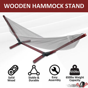 2 Person Wood Hammock Stand, for Patio Garden Yard Picnic Camp Wood Stand