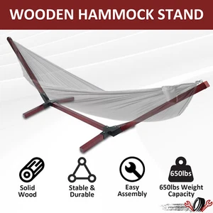 600lb Wood Hammock Stand Universal Fit Garden Picnic Camp Accessories 2-Person - Picture 1 of 17
