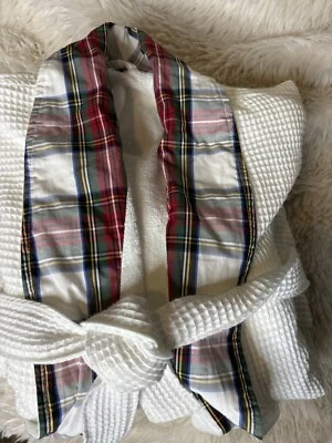 POTTERY BARN ВАФЕЛЬНОЕ ПЛЕТЕНИЕ RESORT STEWART КЛЕТЧАТЫЙ ХАЛАТ Большой - Белый - Изображение 1 из 4