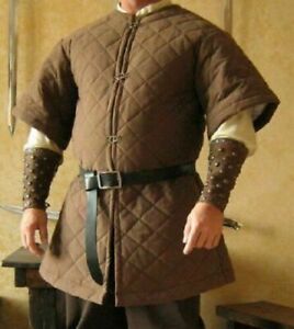 New Medieval Thick Brown viking Gambeson Padded Short Sleeve