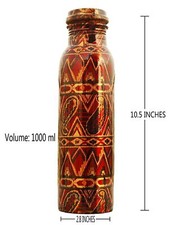 BOTTIGLIA di acqua pura in rame con disegno stampato rosso Yoga di acqua potabile 1000 ML