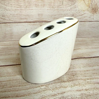 Soporte de cepillo de dientes de cerámica vintage Croscill MCM Gold Trim Hollywood Regency Foto 1 de 4