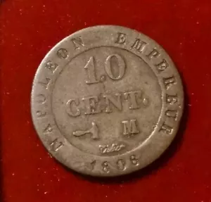 Napoléon 1er Empereur 10 CENT. à l'N couronnée 1808 M TOULOUSE RARE ! - Imagen 1 de 2