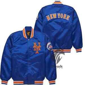 New York Mets MLB Satin varsity Bomber Jacket Full-Snap with Embroidery logos