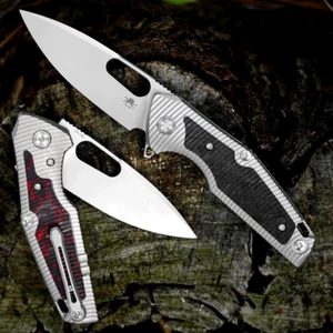 Cuchillo Plegable Hoja 3.98" 14C28N Bolsillo Titanio y Fibra de Carbono Camping EDC - Imagen 1 de 15