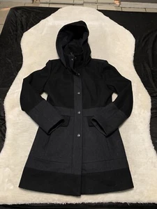 GUESS Jacket Womens Medium Charcoal Gray / Black Wool Blend Hooded Coat - Picture 1 of 9