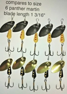 10, taglia 6, 1/4 oz, FISHGRUB SPINNERS 5 giallo Martin, 5 pantera nera - Foto 1 di 1