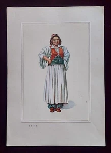 Uigur. Mujer en ropa tradicional. Arte impreso antiguo.  China. 維吾尔族 - Imagen 1 de 5