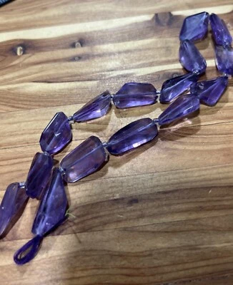 Old Stock 12in Strand Purple AMETHYST 3/4 In Flat Faceted Beads NATURAL Gems - Image 1 of 4