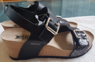 Mephisto  Lissandra Platform Wedge Sandal In Black Patent Size 9, Animal Print - Image 1 of 4