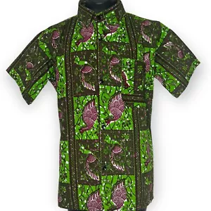 Boys Green And Maroon African Print Collar Shirt - Picture 1 of 4