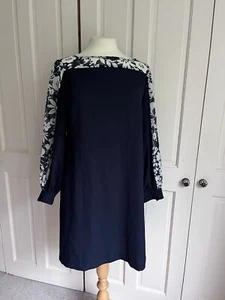 FINERY NAVY DRESS CHIFFON STYLE FLORAL SLEEVES 14 - Picture 1 of 10