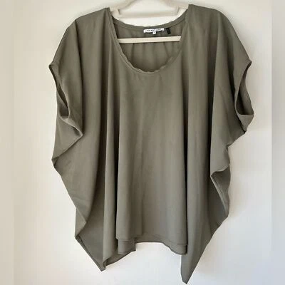 EUC Helmet Lang Draped Wing Top Sheer Oversized  Grey Green Blouse Size Medium - Image 1 of 4