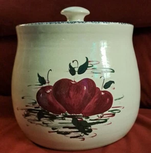Casey Keramik Keksdose/Kanister Herz rote Äpfel Steinzeug handgefertigt Vintage - Bild 1 von 6