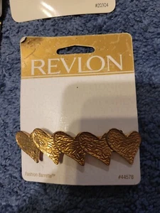 1997 Vintage REVLON Fashion Barrette Gole Metal Hearts NOS NIP - Bild 1 von 2