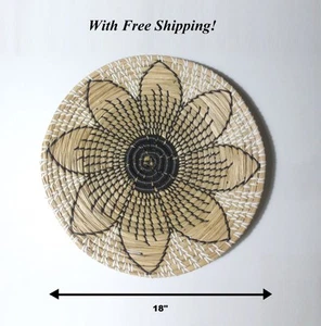 XL LRG! LOW-PRICE, 18 in. FLOWER, HAND WOVEN TRIBAL SISAL GRASS COIL BOWL RWANDA - Picture 1 of 7