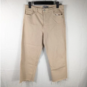 Pantalones de mezclilla elásticos de tiro alto con dobladillo deshilachado beige tostado Just USA para mujer - Imagen 1 de 4