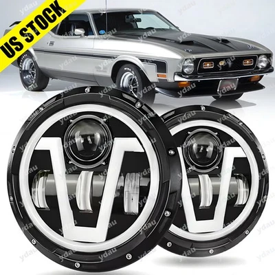 Par de faros LED halo DRL HI-LO PUNTO 200W para Ford Mustang 1965-1973 7 pulgadas haz Foto 1 de 4