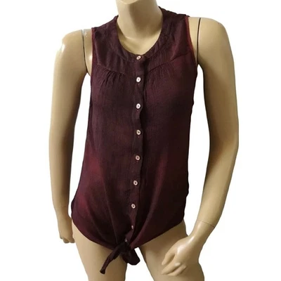 PERSEPTION CONCEPT Womens Size Small Burgundy Sleeveless Button Up Tied Shirt - Image 1 of 4