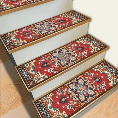 Alfombra antideslizante con bordes de chenilla peldaños de escalera para interiores escalones de madera escalera reutilizable Foto 1 de 2