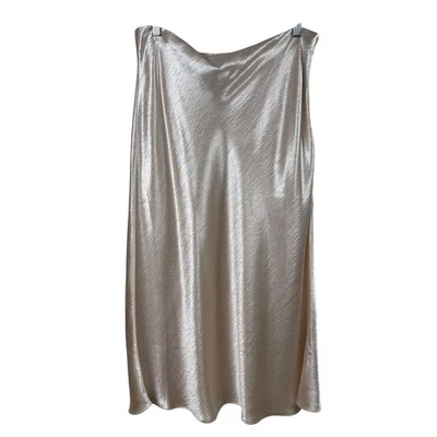 Banana Republic Satin A-Line Midi Skirt Champagne Side Zip Size 14 Quiet Luxury - Image 1 of 4