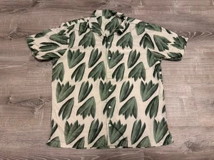 Far Afield Mens Short Sleeve Button Camp Shirt L Size 3 Leaves Green - Picture 1 of 5